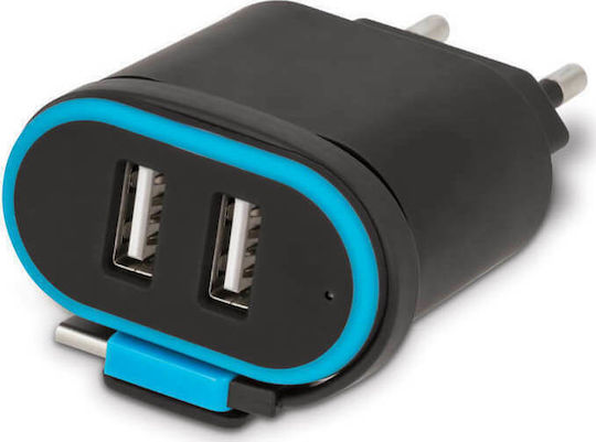 Forever Φορτιστής με 2 Θύρες USB-A και Καλώδιο Lightning Μαύρος (TC-02)