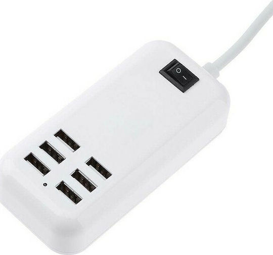 GloboStar Βάση Φόρτισης με 6 Θύρες USB-A 20W σε Λευκό χρώμα (69998)