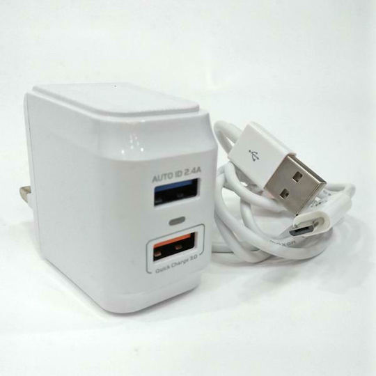 Moxom Charger with 2 USB-A Ports and Cable micro USB Whites (KH-70Y )