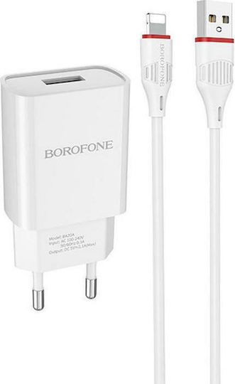 Borofone Charger with USB-A Port and Cable Lightning Whites (BA20A)