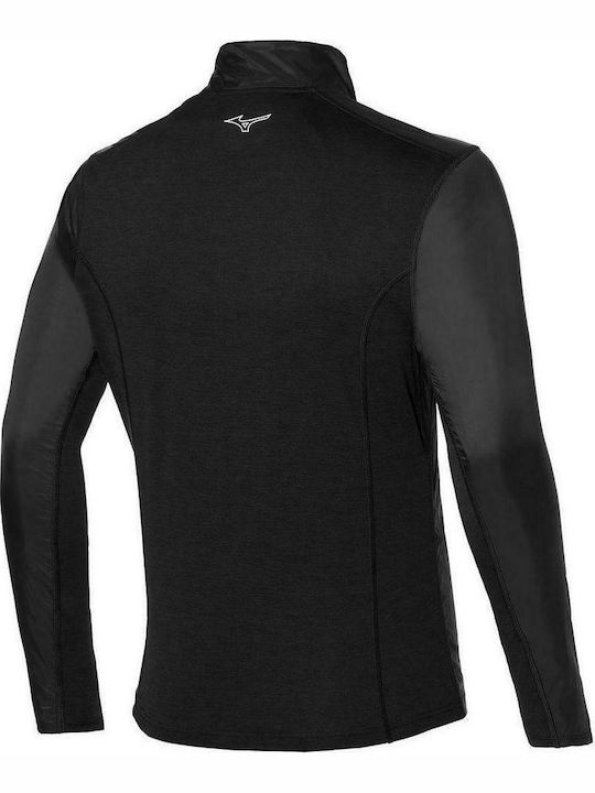 Mizuno Hybrid Herren Sport T-Shirt Kurzarm Ausschnitt mit Reißverschluss Schwarz