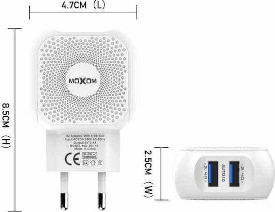 Moxom с 2 USB-A порта и кабел USB-C Бял (KH-44)