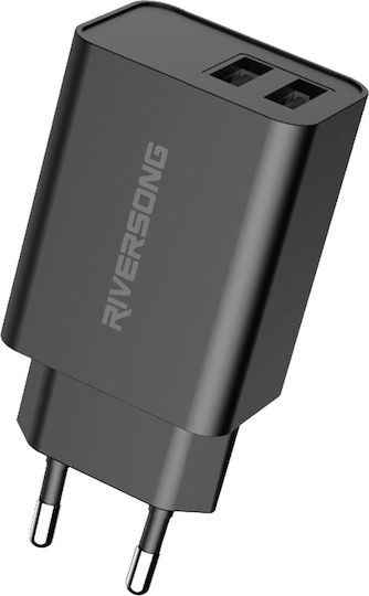 Riversong Φορτιστής Χωρίς Καλώδιο με 2 Θύρες USB-A Μαύρος (AD29)