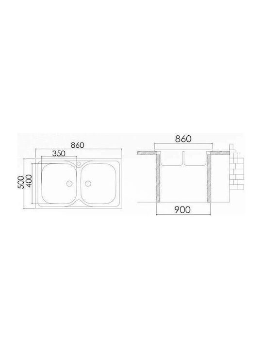Excel Estia 720CMAS90 Ένθετος Νεροχύτης Inox Σατινέ Μ86xΠ50cm Ασημί