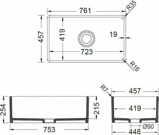 Bocchi Unterbau Küchenspüle Porzellan M76xP46cm Weiß