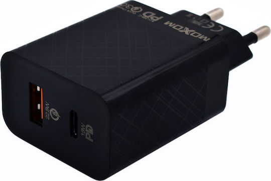 Moxom Charger Without Cable with USB-A Port and USB-C Port 22.5W Power Delivery / Quick Charge 3.0 Blacks (MX-HC27)