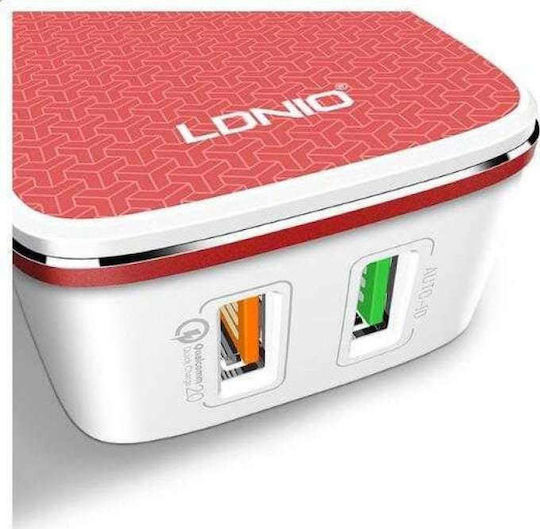 Ldnio Φορτιστής με 2 Θύρες USB-A και Καλώδιο micro USB Quick Charge 3.0 Πορτοκαλί (A2405Q)