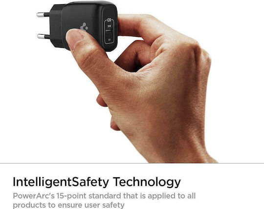 Spigen Charger Without Cable GaN with USB-C Port 20W Power Delivery Blacks (PowerArc ArcStation Pro)
