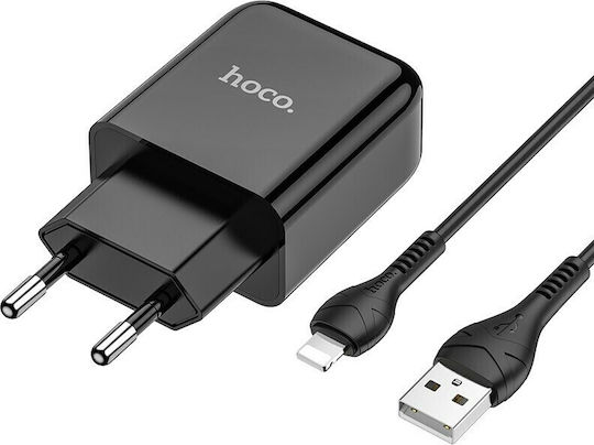 Hoco Φορτιστής με Θύρα USB-A και Καλώδιο Lightning 10.5W Μαύρος (N2 Vigour)