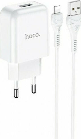 Hoco с USB-A порт и кабел Lightning 10.5W Бял (N2 Vigour)