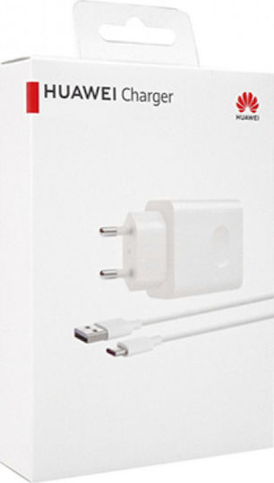 Huawei Φορτιστής με Θύρα USB-A και Καλώδιο USB-C 22.5W SuperCharge Λευκός (HW-100225E00)