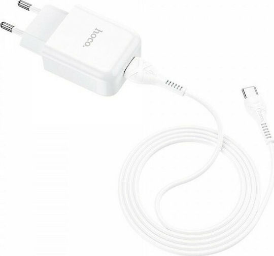 Hoco Φορτιστής με Θύρα USB-A και Καλώδιο USB-C Λευκός (N2 Vigour)