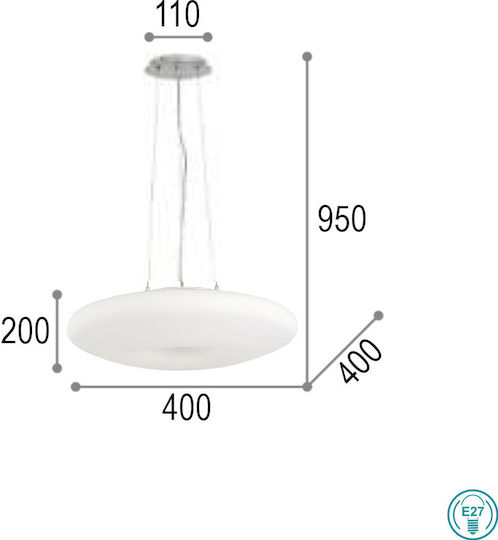Ideal Lux Glory SP3 D40 Reglabil Lustră Alb cu Dulie E27 40x40x20cm.