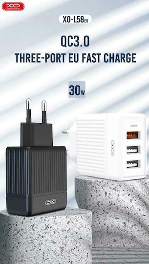 XO mit 3 USB-A Anschlüssen 18W Schnellaufladung 3.0 Schwarz (L58)