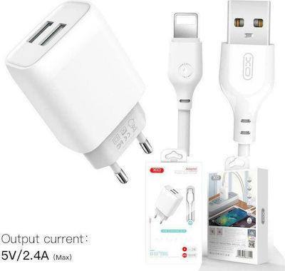 XO Charger with 2 USB-A Ports and Cable Lightning Whites (L57)