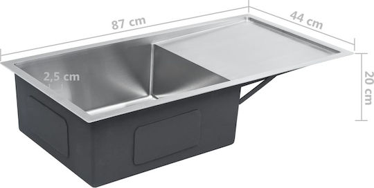 vidaXL Drop-In Sink Left Inox Brushed W87xD44cm Silver