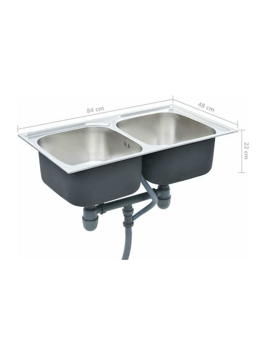 vidaXL Ένθετος Νεροχύτης Inox Σατινέ Μ84xΠ48cm Ασημί