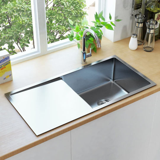 vidaXL Drop-In Sink Left Inox Brushed W87xD44cm Silver