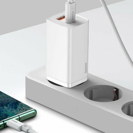 Baseus Φορτιστής Χωρίς Καλώδιο GaN με Θύρα USB-A και Θύρα USB-C 65W Quick Charge 3.0 Λευκός (CCGAN2L-B02)