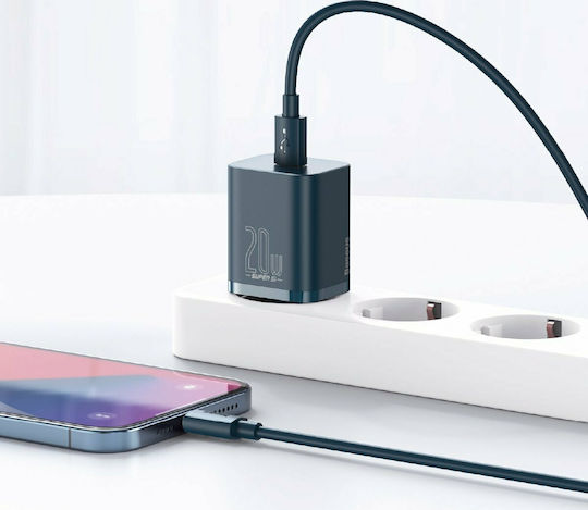 Baseus Charger Without Cable with USB-C Port 20W Power Delivery Blue (Super Si)