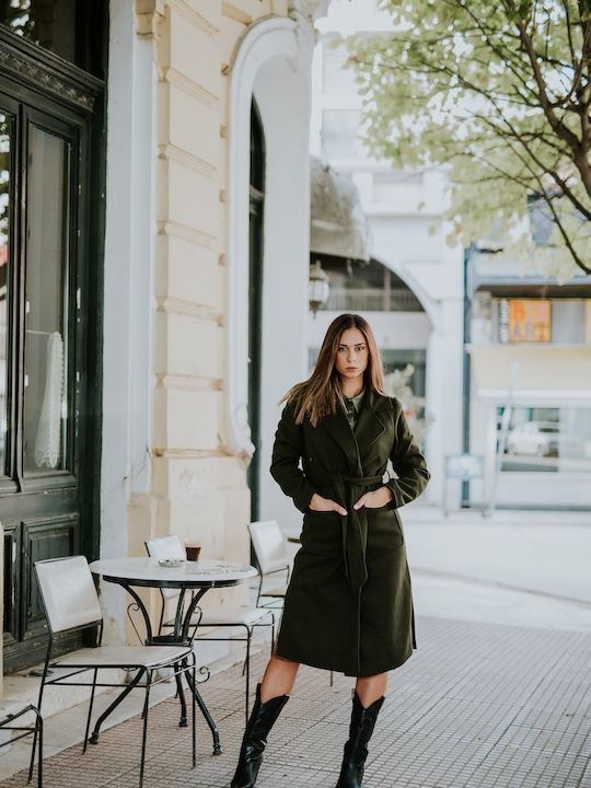 Women's Khaki Coat with Belt