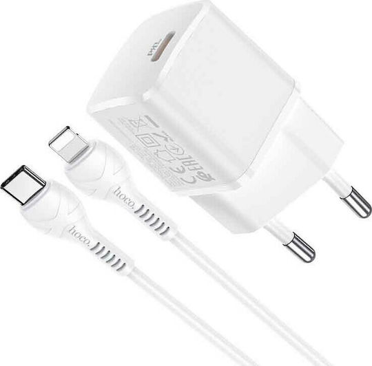 Hoco Încărcător cu Port USB-C și Cablu USB-C - Lightning 20W Livrarea energiei Albς (N10 STARTER)
