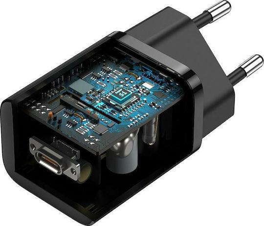 Baseus Φορτιστής με Θύρα USB-C και Καλώδιο USB-C - USB-C 25W Μαύρος (Super Si)