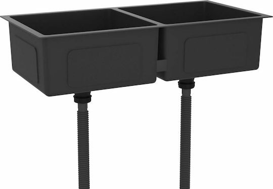vidaXL Ένθετος Νεροχύτης Inox Brushed Μ86.5xΠ44cm Μαύρος