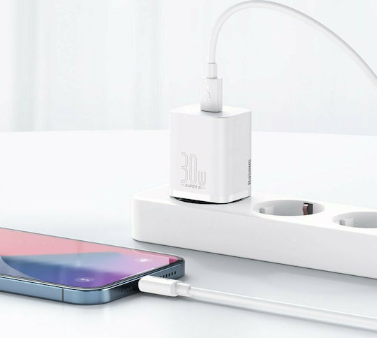 Baseus Charger Without Cable with USB-C Port 30W Power Delivery Whites (Super Si)