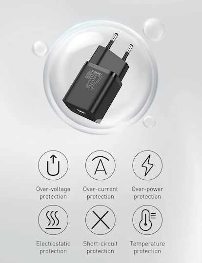Baseus Charger Without Cable with USB-C Port 20W Power Delivery Blacks (Super Si)