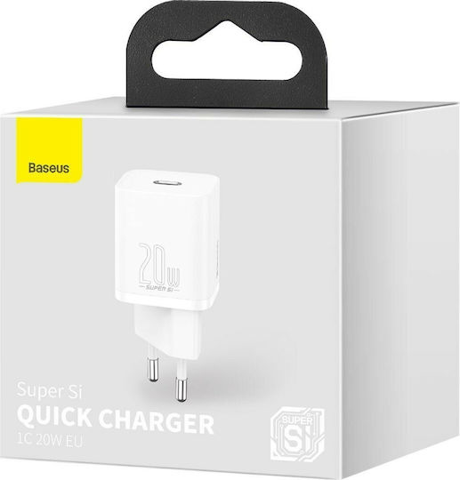 Baseus Charger Without Cable with USB-C Port 20W Power Delivery Whites (Super Si)
