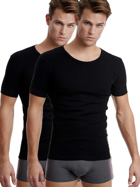 Men's Undershirts Short-sleeved in Black Color 2Pack