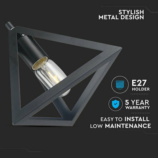 V-TAC Pyramid Hängelampe Schwarz Raster mit Fassung E27 25x19x125cm.