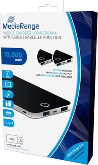 MediaRange MR753 Power Bank 10000mAh 18W with 2 USB-A Ports and USB-C Port Power Delivery Black