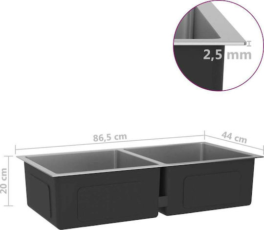 vidaXL Drop-In Sink Inox Brushed W40xD40cm Silver