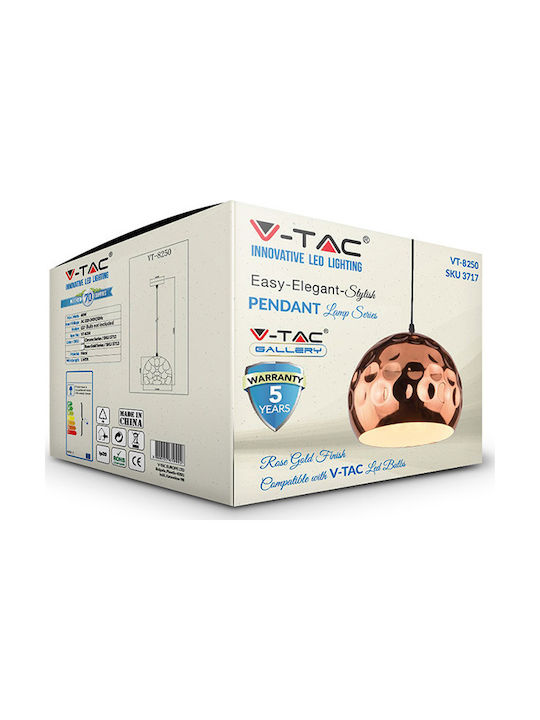V-TAC Κρεμαστό Φωτιστικό Ροζ Χρυσό με Ντουί E27 30εκ.