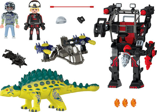 Playmobil Dino Rise Αγκυλόσαυρος με Μαχητή εναντίον Ρομπότ για 5-10 ετών