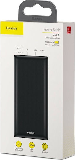 Baseus Mini JA Power Bank 30000mAh 15W mit 2 USB-A Anschlüssen und USB-C Anschluss Schwarz