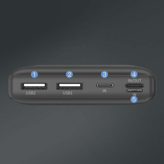 Baseus Mini JA Power Bank 30000mAh 15W mit 2 USB-A Anschlüssen und USB-C Anschluss Schwarz