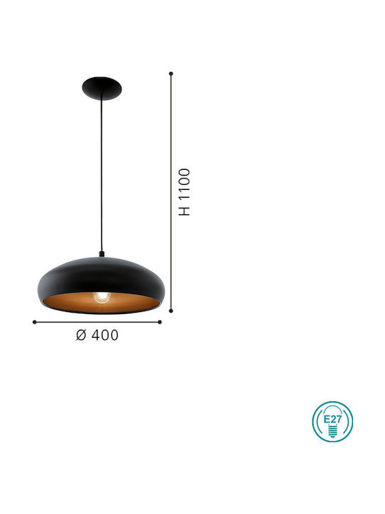 Eglo Mogano Pendant Light Black Bell with Socket E27 40x40cm
