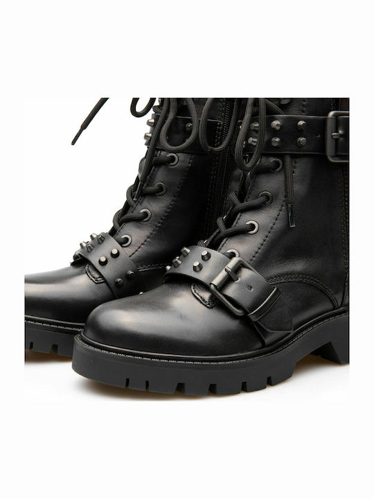 Leder Stiefeletten Damen Schwarz