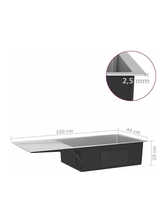 vidaXL Drop-In Sink Inox Brushed W100xD44cm Silver