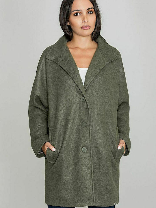 Figl M589 Women's Midi Coat Khaki