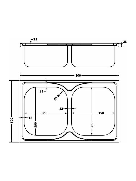 vidaXL Drop-In Sink Inox W80xD50cm Silver