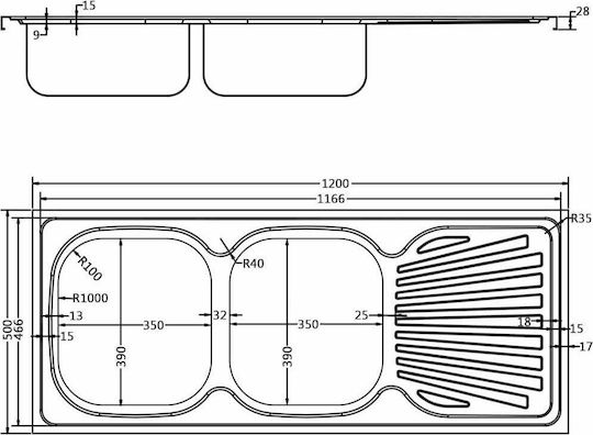 vidaXL Ένθετος Νεροχύτης Inox Μ120xΠ50cm Ασημί