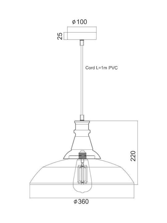 Aca Minore Pendant Light Black Bell with Socket E27 36cm