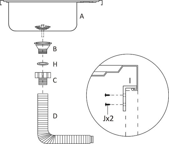 vidaXL Ένθετος Νεροχύτης Inox Μ50xΠ60cm Ασημί