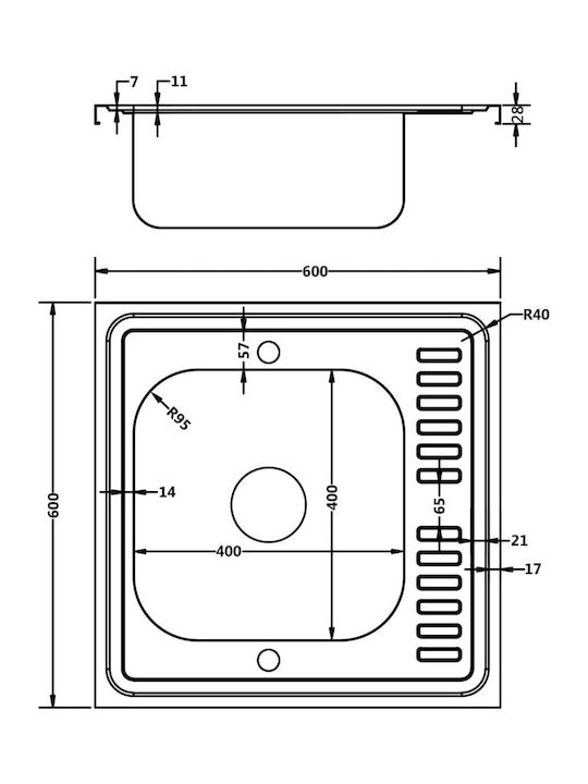 vidaXL Ένθετος Νεροχύτης Inox Μ60xΠ60cm Ασημί