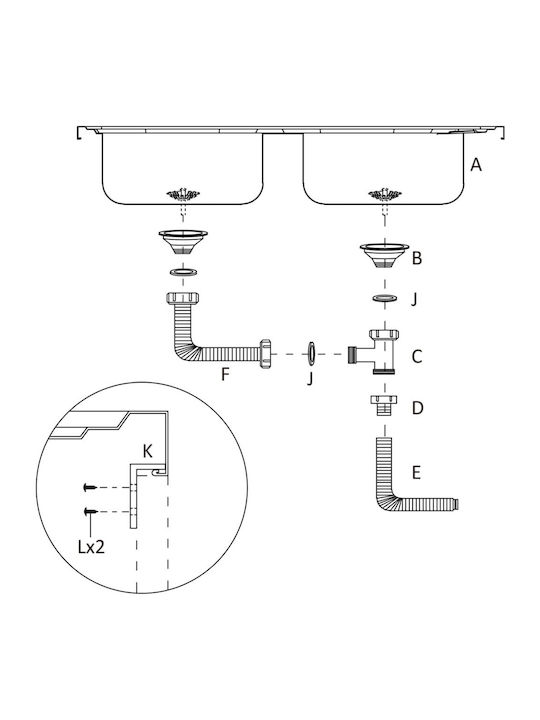 vidaXL Ένθετος Νεροχύτης Inox Μ120xΠ60cm Ασημί