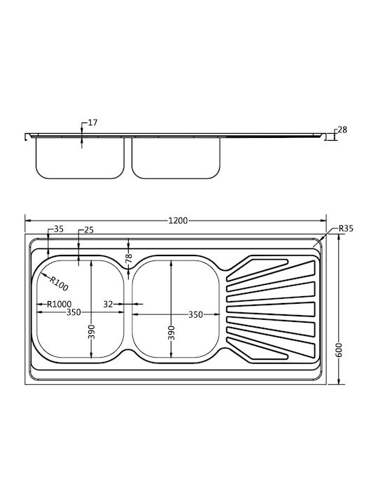 vidaXL Ένθετος Νεροχύτης Inox Μ120xΠ60cm Ασημί